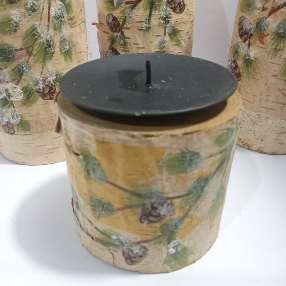 SET of 4 BIRCH Wood LOG PILLAR CANDLE HOLDERS STANDS Farmhouse Decor - Picture 7 of 9